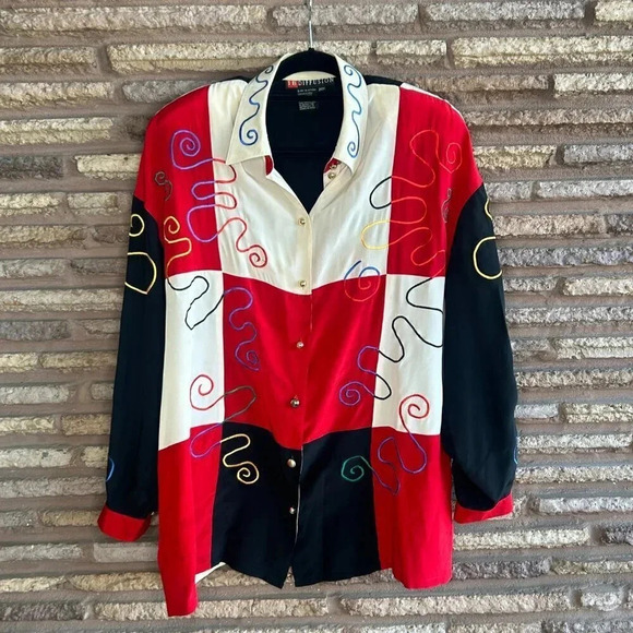 IB Diffusion Vintage 80s Colorblock 100% Silk BlouseSize 20W - Picture 8 of 9